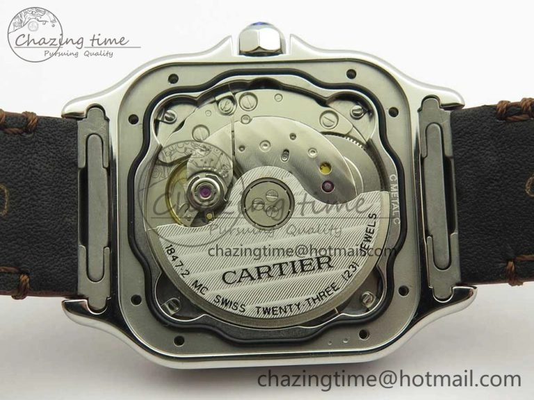 Santos de Cartier 35mm 2018 V6F 1:1 Best Edition White Dial RG Bezel on DeepBrown Leather Strap MIYOTA 9015