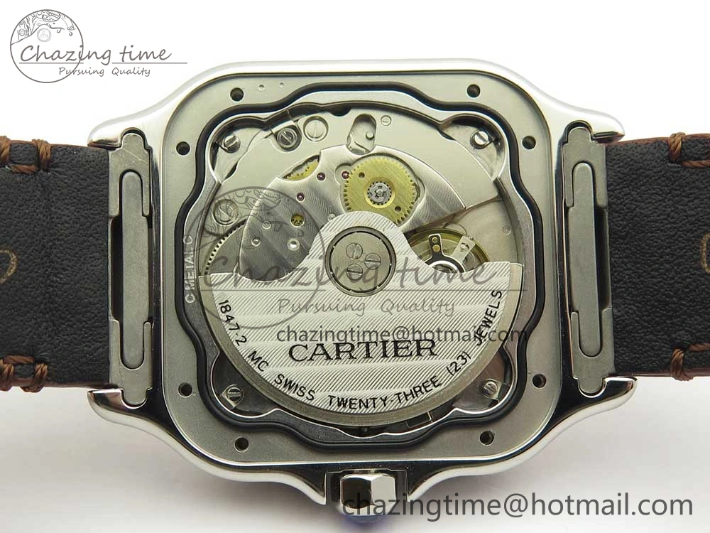 Santos de Cartier 35mm 2018 V6F 1:1 Best Edition White Dial RG Bezel on DeepBrown Leather Strap MIYOTA 9015