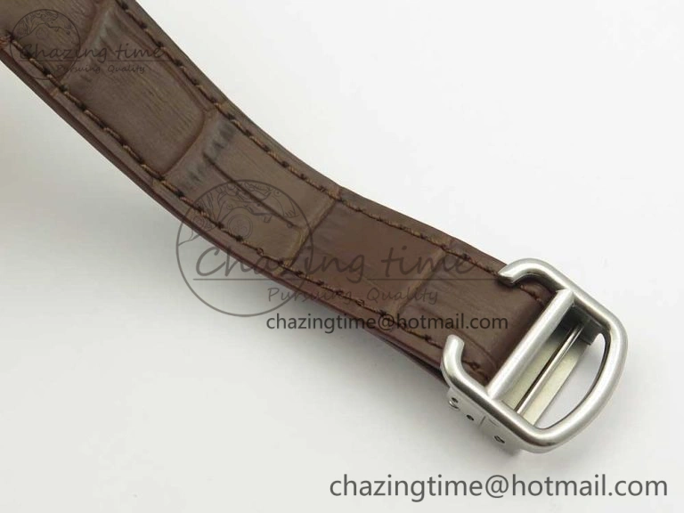 Santos de Cartier 35mm 2018 V6F 1:1 Best Edition White Dial RG Bezel on DeepBrown Leather Strap MIYOTA 9015