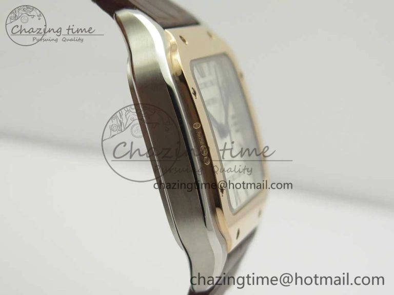 Santos de Cartier 35mm 2018 V6F 1:1 Best Edition White Dial RG Bezel on DeepBrown Leather Strap MIYOTA 9015