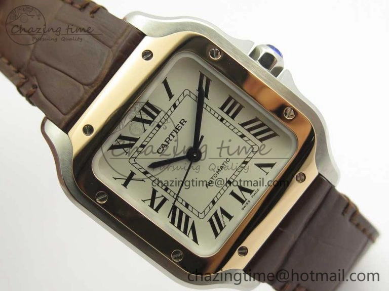 Santos de Cartier 35mm 2018 V6F 1:1 Best Edition White Dial RG Bezel on DeepBrown Leather Strap MIYOTA 9015