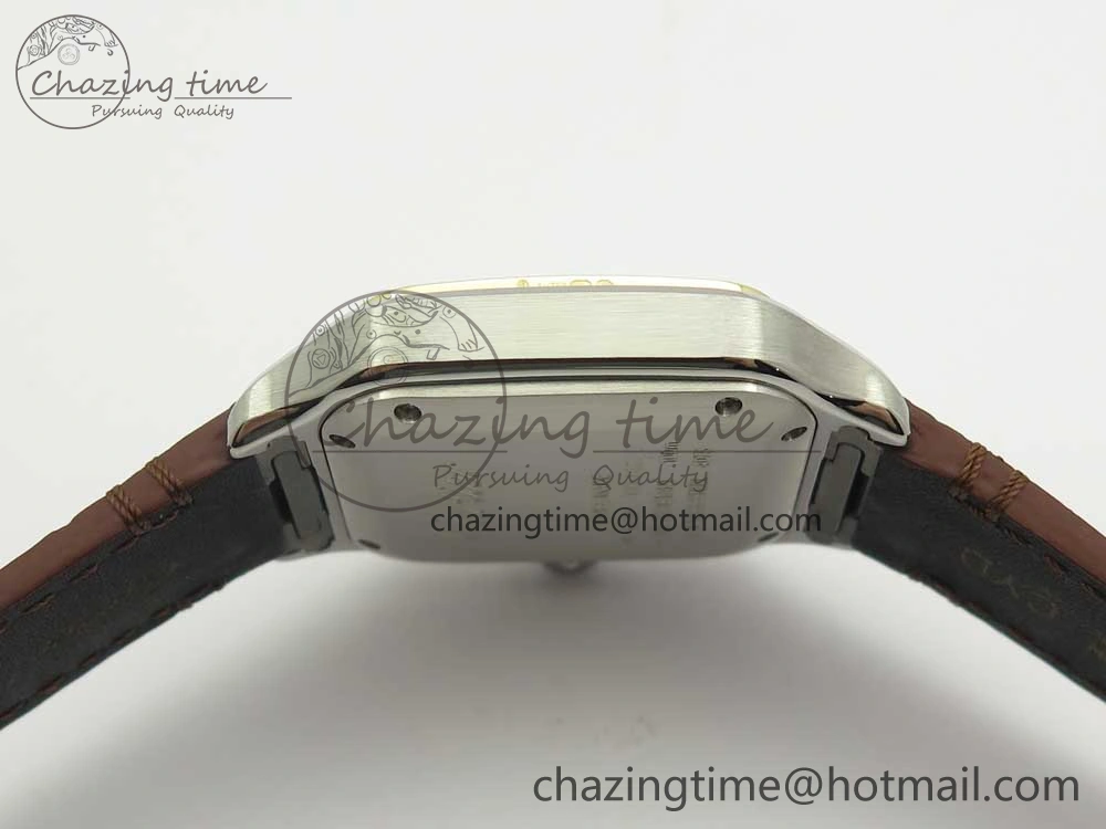 Santos de Cartier 35mm 2018 V6F 1:1 Best Edition White Dial YG Bezel on DeepBrown Leather Strap MIYOTA 9015