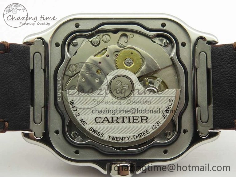 Santos de Cartier 35mm 2018 V6F 1:1 Best Edition White Dial YG Bezel on DeepBrown Leather Strap MIYOTA 9015