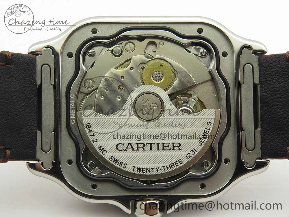 Santos de Cartier 35mm 2018 V6F 1:1 Best Edition White Dial YG Bezel on DeepBrown Leather Strap MIYOTA 9015