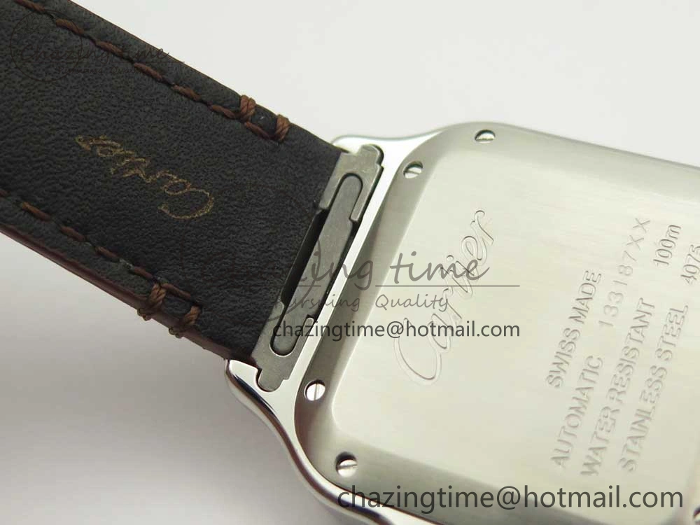 Santos de Cartier 35mm 2018 V6F 1:1 Best Edition White Dial YG Bezel on DeepBrown Leather Strap MIYOTA 9015
