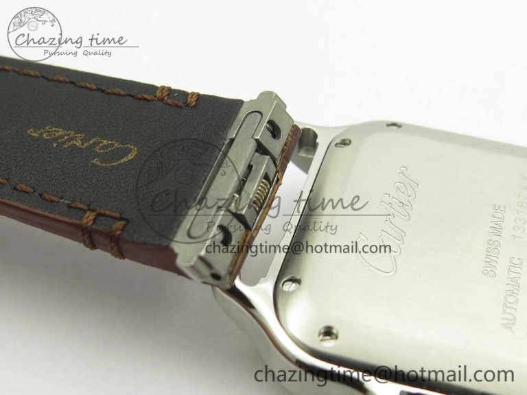 Santos de Cartier 35mm 2018 V6F 1:1 Best Edition White Dial YG Bezel on DeepBrown Leather Strap MIYOTA 9015