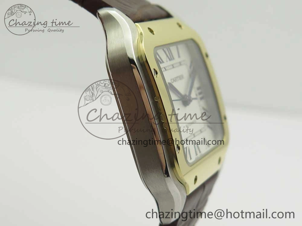 Santos de Cartier 35mm 2018 V6F 1:1 Best Edition White Dial YG Bezel on DeepBrown Leather Strap MIYOTA 9015