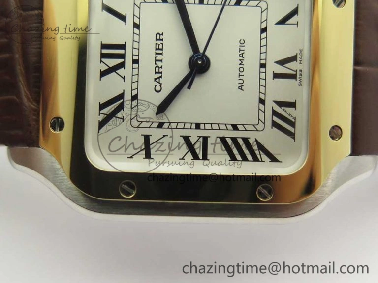 Santos de Cartier 35mm 2018 V6F 1:1 Best Edition White Dial YG Bezel on DeepBrown Leather Strap MIYOTA 9015