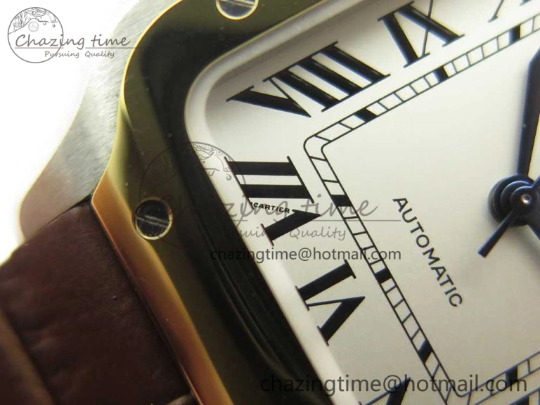 Santos de Cartier 35mm 2018 V6F 1:1 Best Edition White Dial YG Bezel on DeepBrown Leather Strap MIYOTA 9015