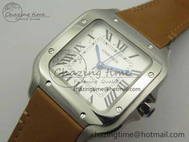 Santos de Cartier 35mm 2018 V6F 1:1 Best Edition White Dial on Brown Leather Strap MIYOTA 9015