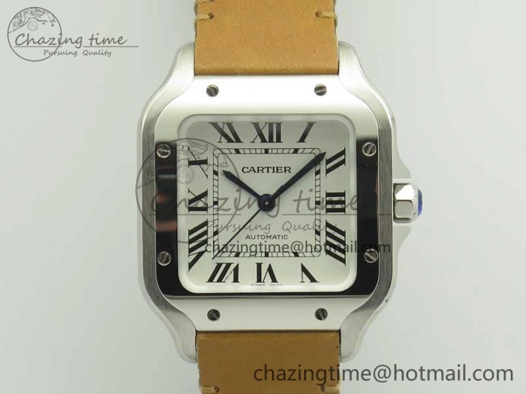 Santos de Cartier 35mm 2018 V6F 1:1 Best Edition White Dial on Brown Leather Strap MIYOTA 9015