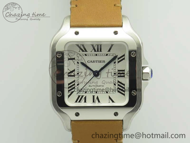 Santos de Cartier 35mm 2018 V6F 1:1 Best Edition White Dial on Brown Leather Strap MIYOTA 9015