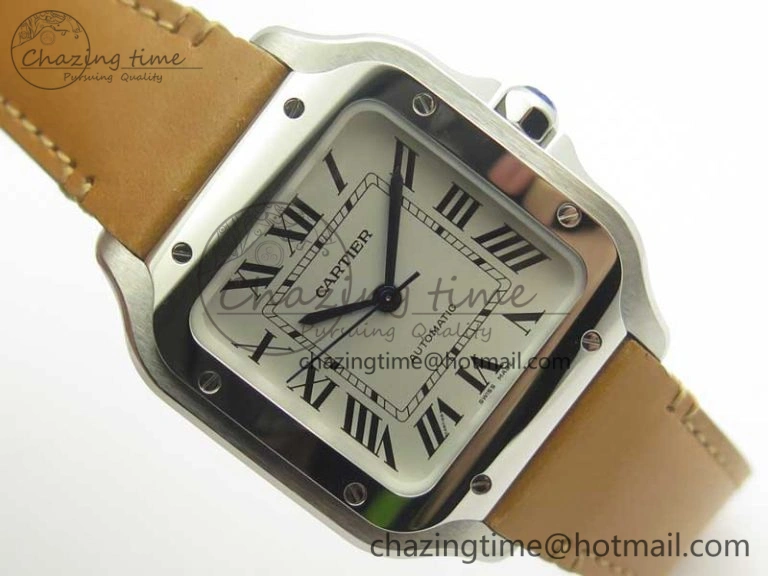 Santos de Cartier 35mm 2018 V6F 1:1 Best Edition White Dial on Brown Leather Strap MIYOTA 9015