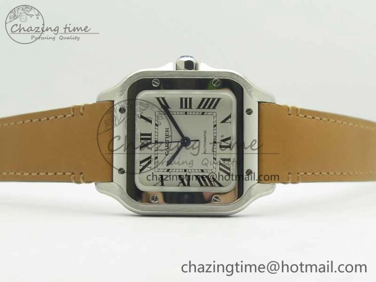 Santos de Cartier 35mm 2018 V6F 1:1 Best Edition White Dial on Brown Leather Strap MIYOTA 9015