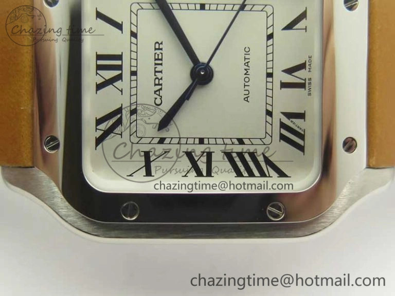 Santos de Cartier 35mm 2018 V6F 1:1 Best Edition White Dial on Brown Leather Strap MIYOTA 9015
