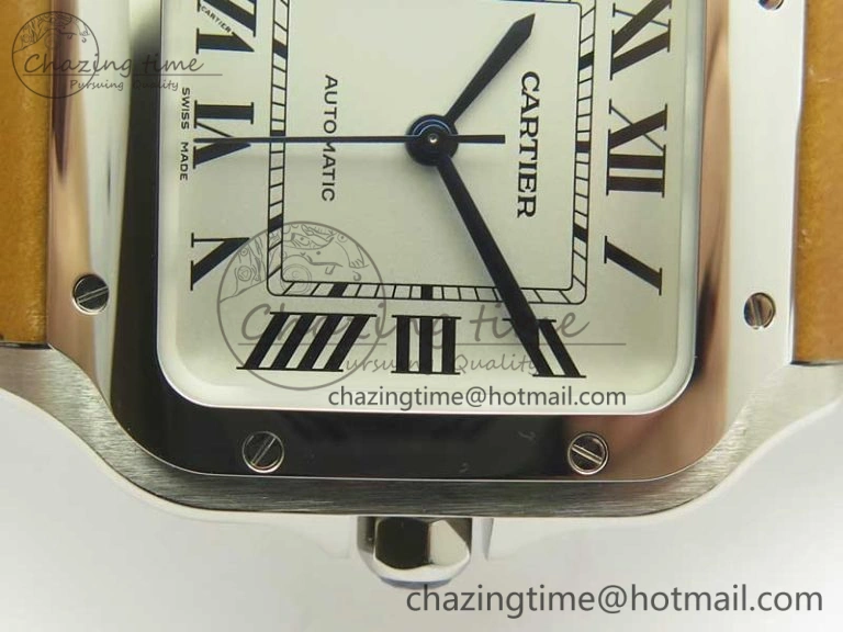 Santos de Cartier 35mm 2018 V6F 1:1 Best Edition White Dial on Brown Leather Strap MIYOTA 9015