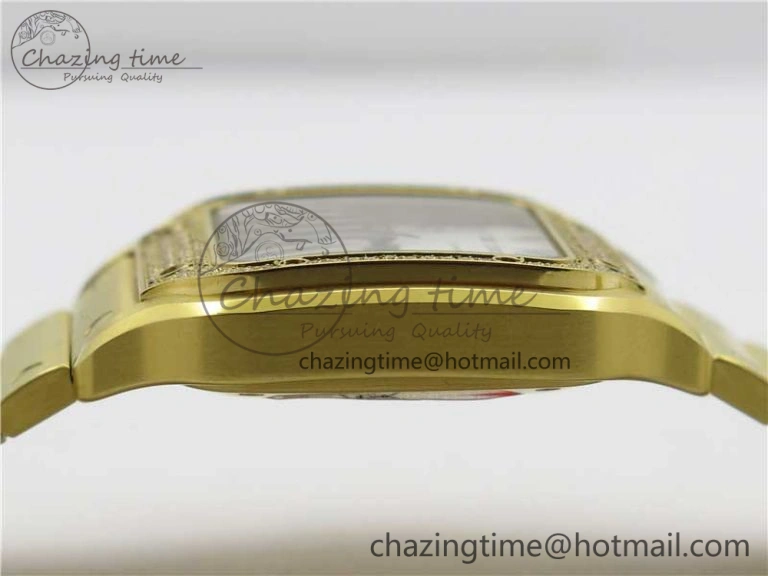 Santos de Cartier 35mm 2018 YG Diamonds Bezel RXW 1:1 Best Edition White Dial on SmartLinks YG Bracelet MIYOTA 9015