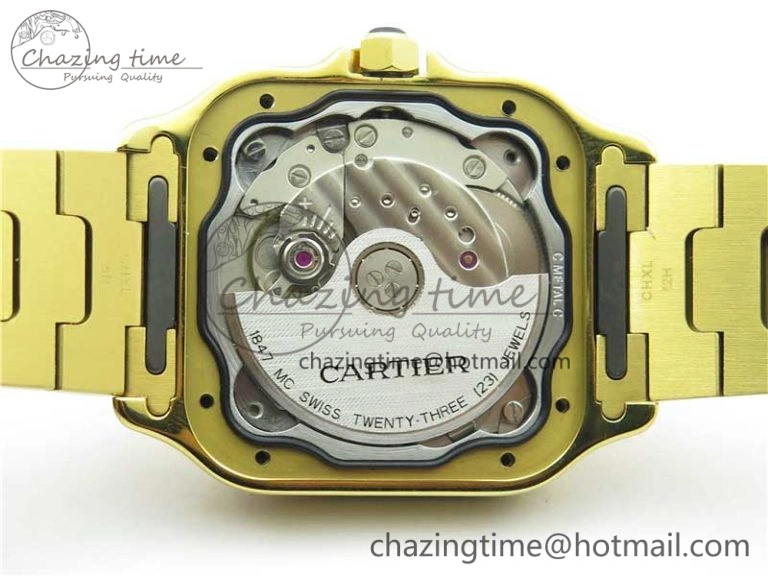 Santos de Cartier 35mm 2018 YG Diamonds Bezel RXW 1:1 Best Edition White Dial on SmartLinks YG Bracelet MIYOTA 9015