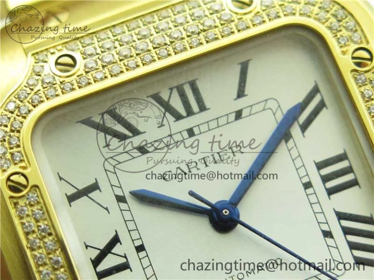 Santos de Cartier 35mm 2018 YG Diamonds Bezel RXW 1:1 Best Edition White Dial on SmartLinks YG Bracelet MIYOTA 9015