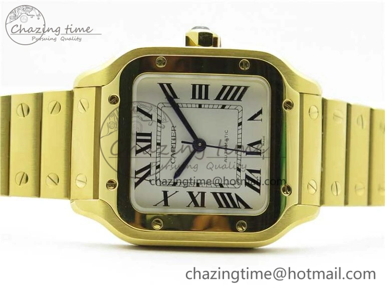 Santos de Cartier 35mm 2018 YG RXW 1:1 Best Edition White Dial on SmartLinks YG Bracelet MIYOTA 9015