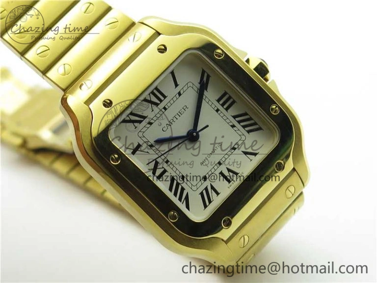 Santos de Cartier 35mm 2018 YG RXW 1:1 Best Edition White Dial on SmartLinks YG Bracelet MIYOTA 9015