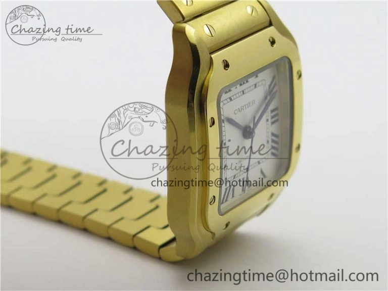 Santos de Cartier 35mm 2018 YG RXW 1:1 Best Edition White Dial on SmartLinks YG Bracelet MIYOTA 9015