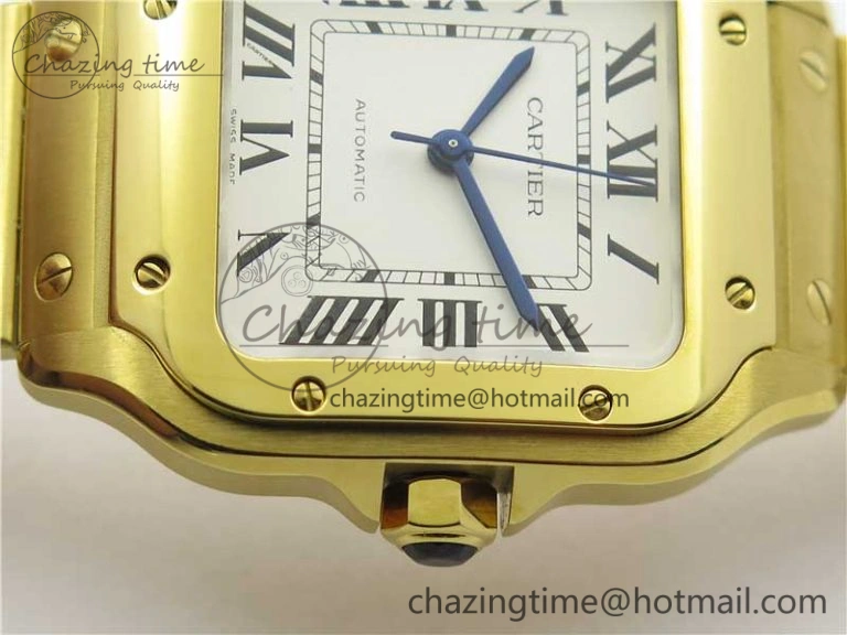 Santos de Cartier 35mm 2018 YG RXW 1:1 Best Edition White Dial on SmartLinks YG Bracelet MIYOTA 9015