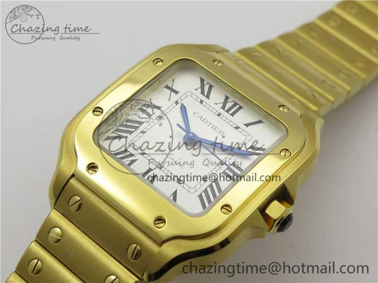 Santos de Cartier 35mm 2018 YG RXW 1:1 Best Edition White Dial on SmartLinks YG Bracelet MIYOTA 9015