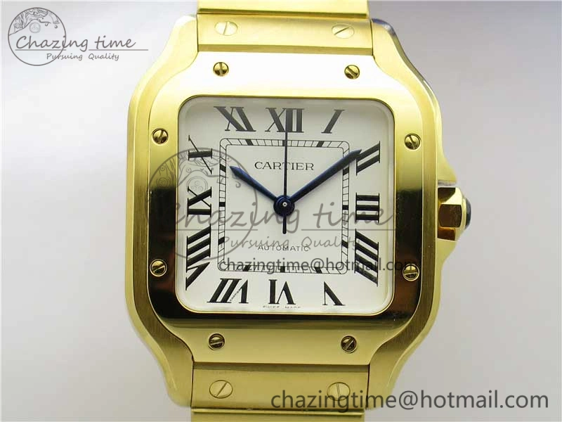 Santos de Cartier 35mm 2018 YG RXW 1:1 Best Edition White Dial on SmartLinks YG Bracelet MIYOTA 9015