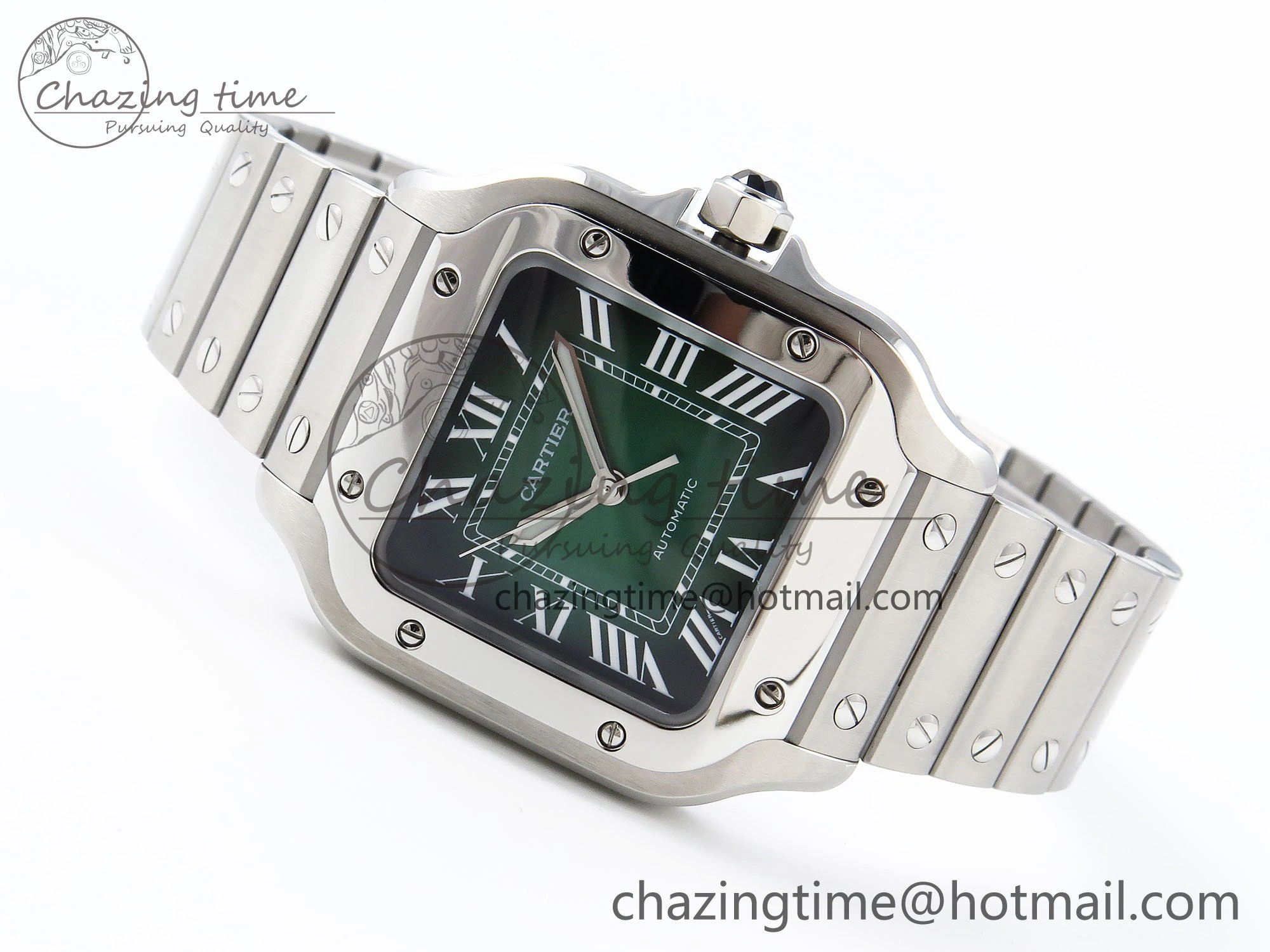 Santos de Cartier 35mm BVF 1:1 Best Edition Green Dial on SS SmartLinks Bracelet MIYOTA 9015