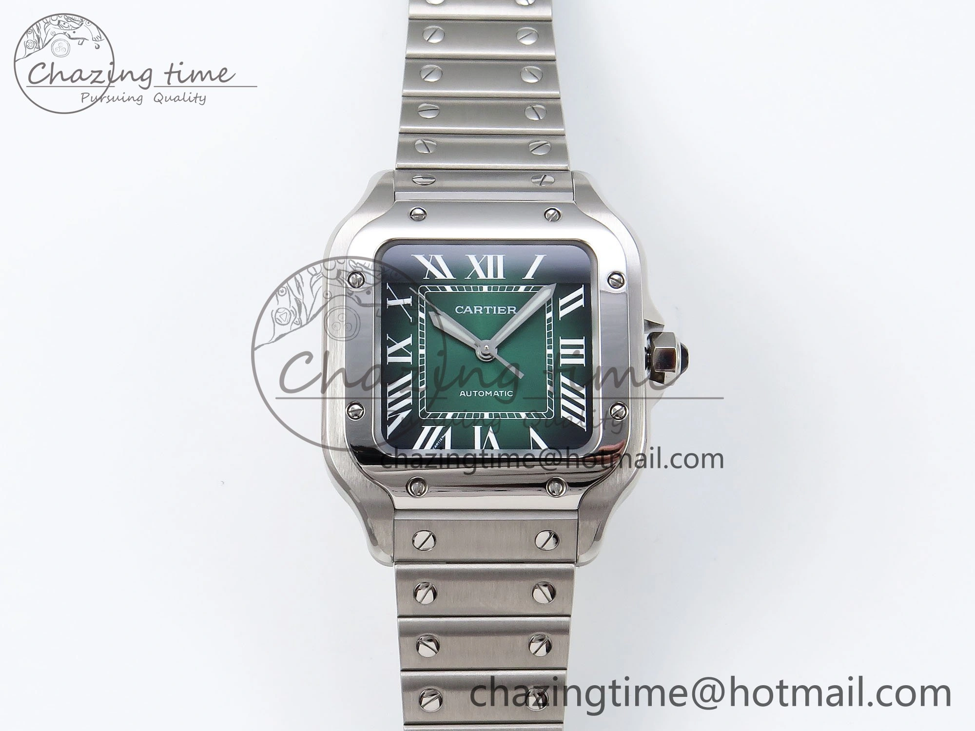 Santos de Cartier 35mm BVF 1:1 Best Edition Green Dial on SS SmartLinks Bracelet MIYOTA 9015