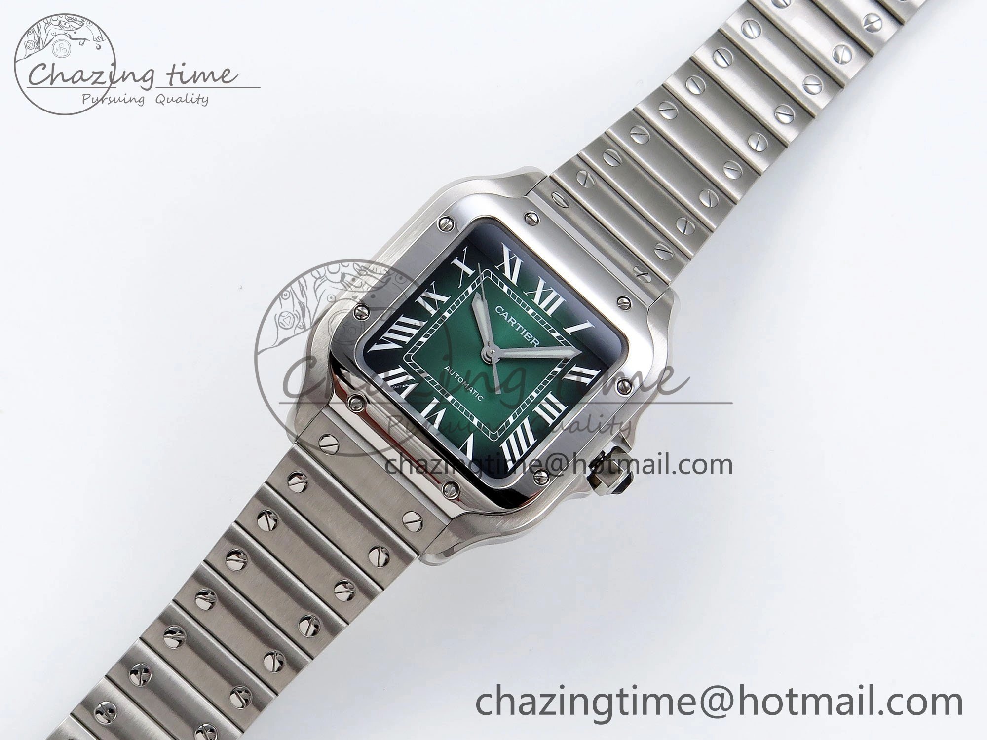 Santos de Cartier 35mm BVF 1:1 Best Edition Green Dial on SS SmartLinks Bracelet MIYOTA 9015
