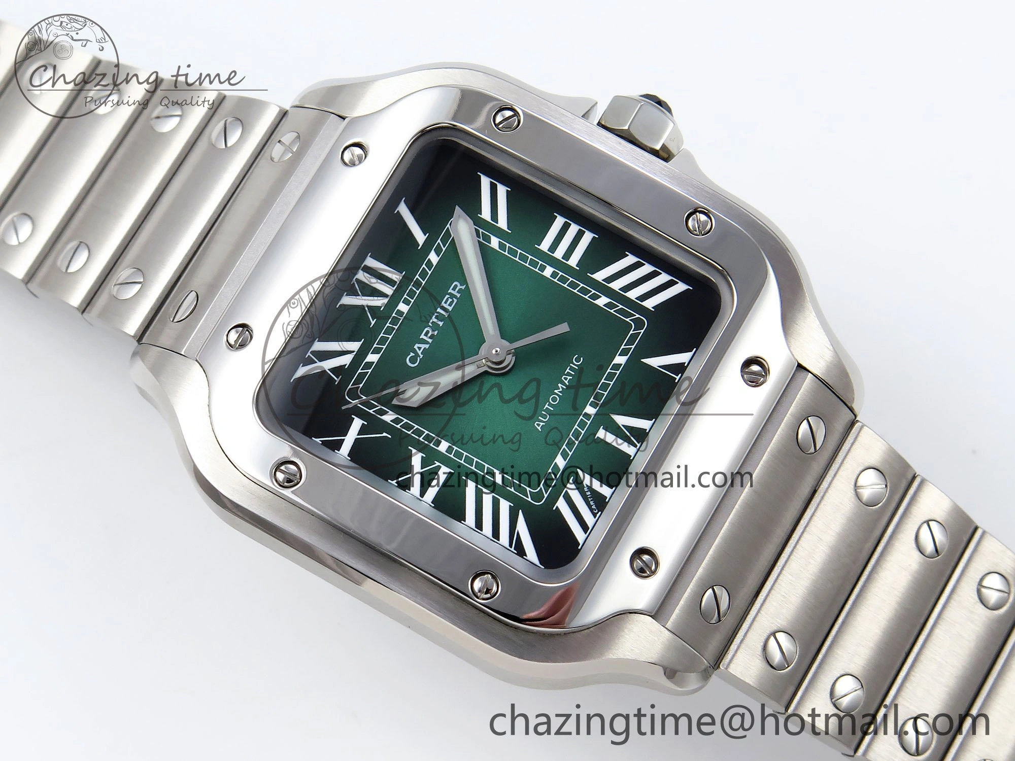 Santos de Cartier 35mm BVF 1:1 Best Edition Green Dial on SS SmartLinks Bracelet MIYOTA 9015