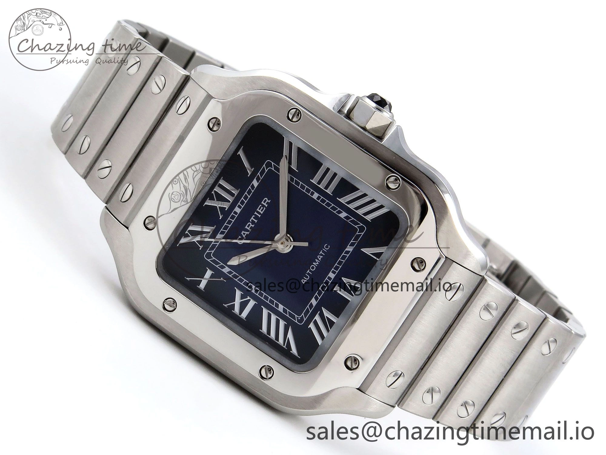 Santos de Cartier 35mm SS AF 1:1 Best Edition Blue Dial on SS SmartLinks Bracelet MIYOTA 9015