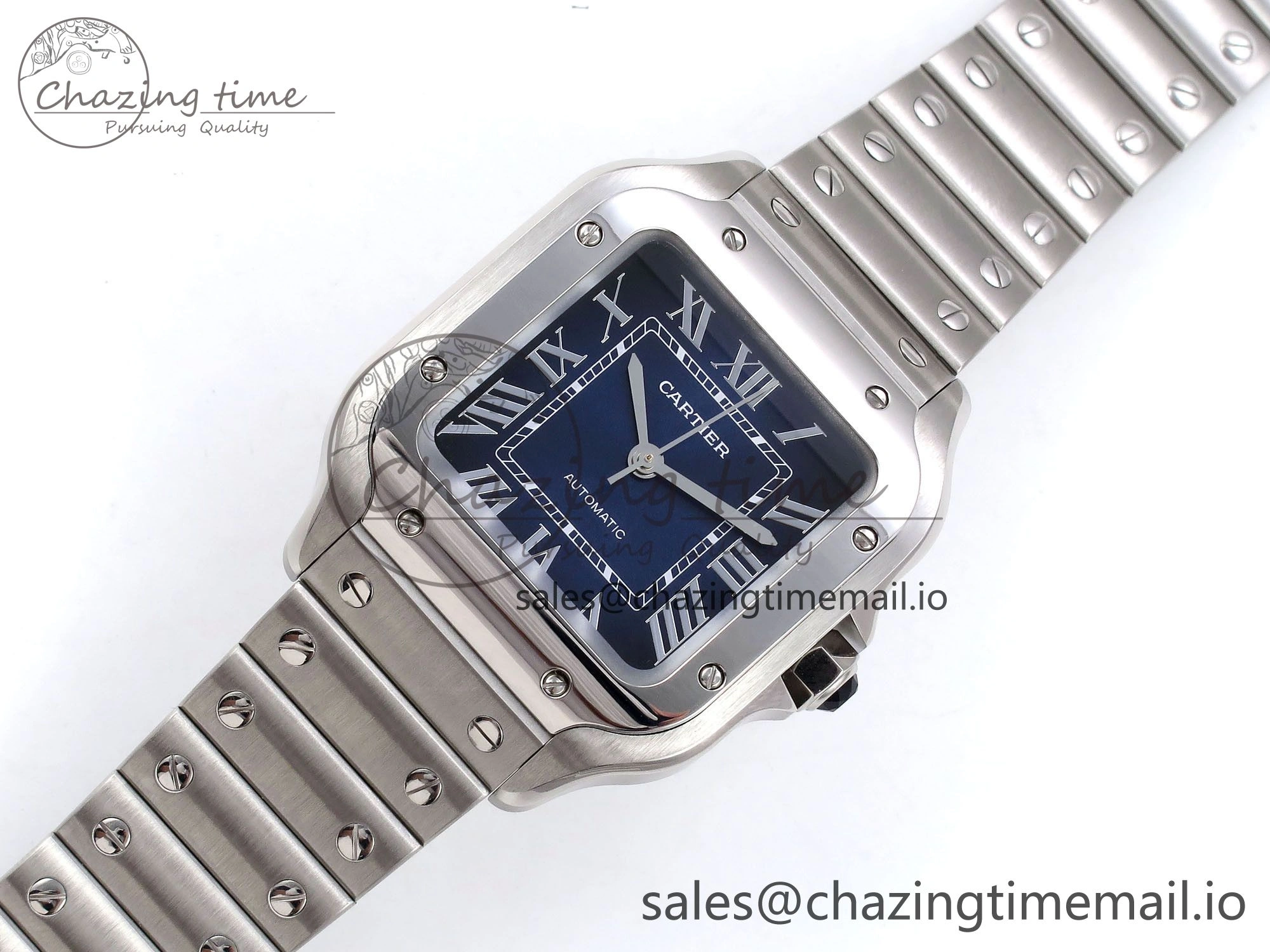 Santos de Cartier 35mm SS AF 1:1 Best Edition Blue Dial on SS SmartLinks Bracelet MIYOTA 9015
