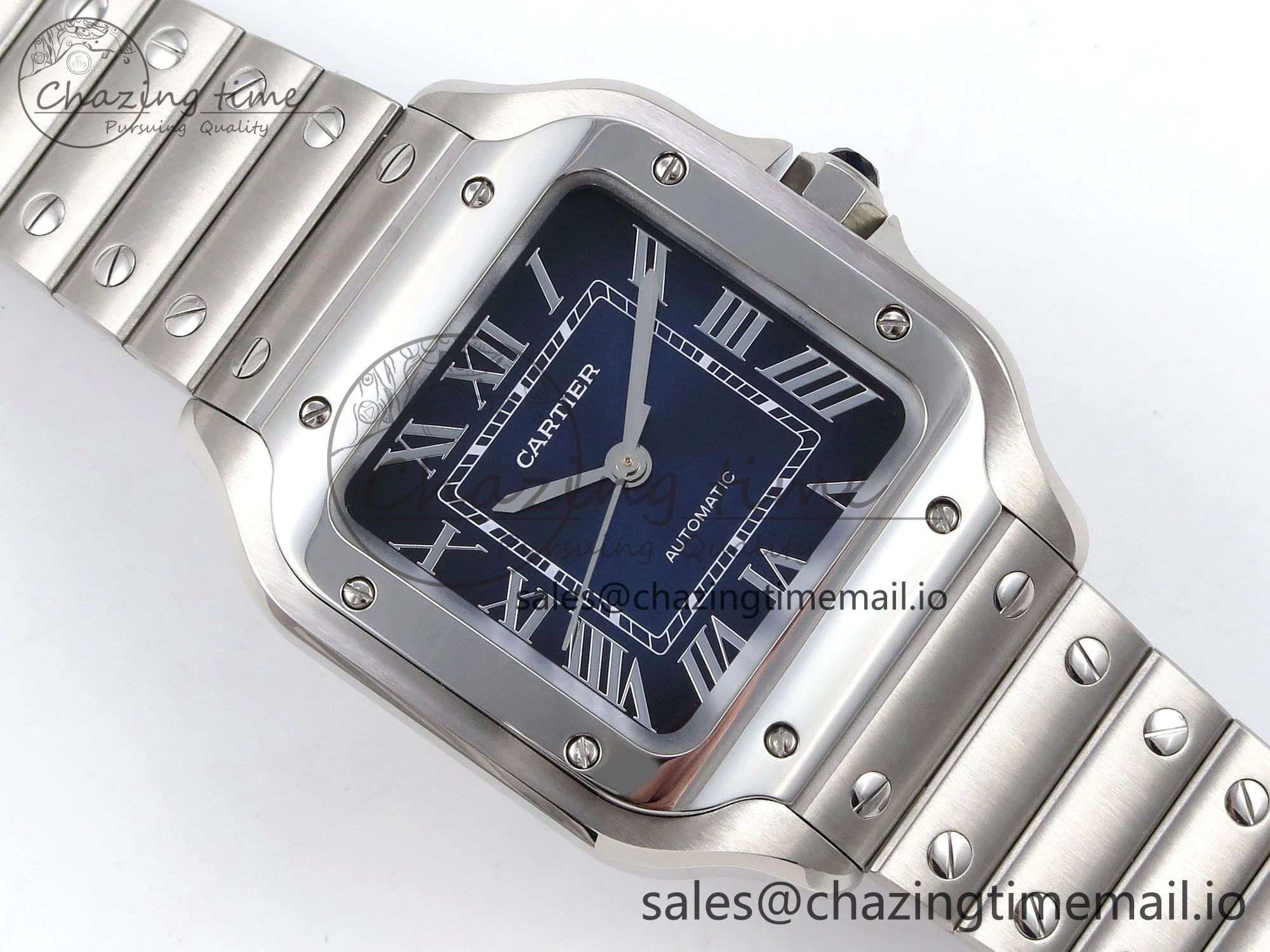 Santos de Cartier 35mm SS AF 1:1 Best Edition Blue Dial on SS SmartLinks Bracelet MIYOTA 9015