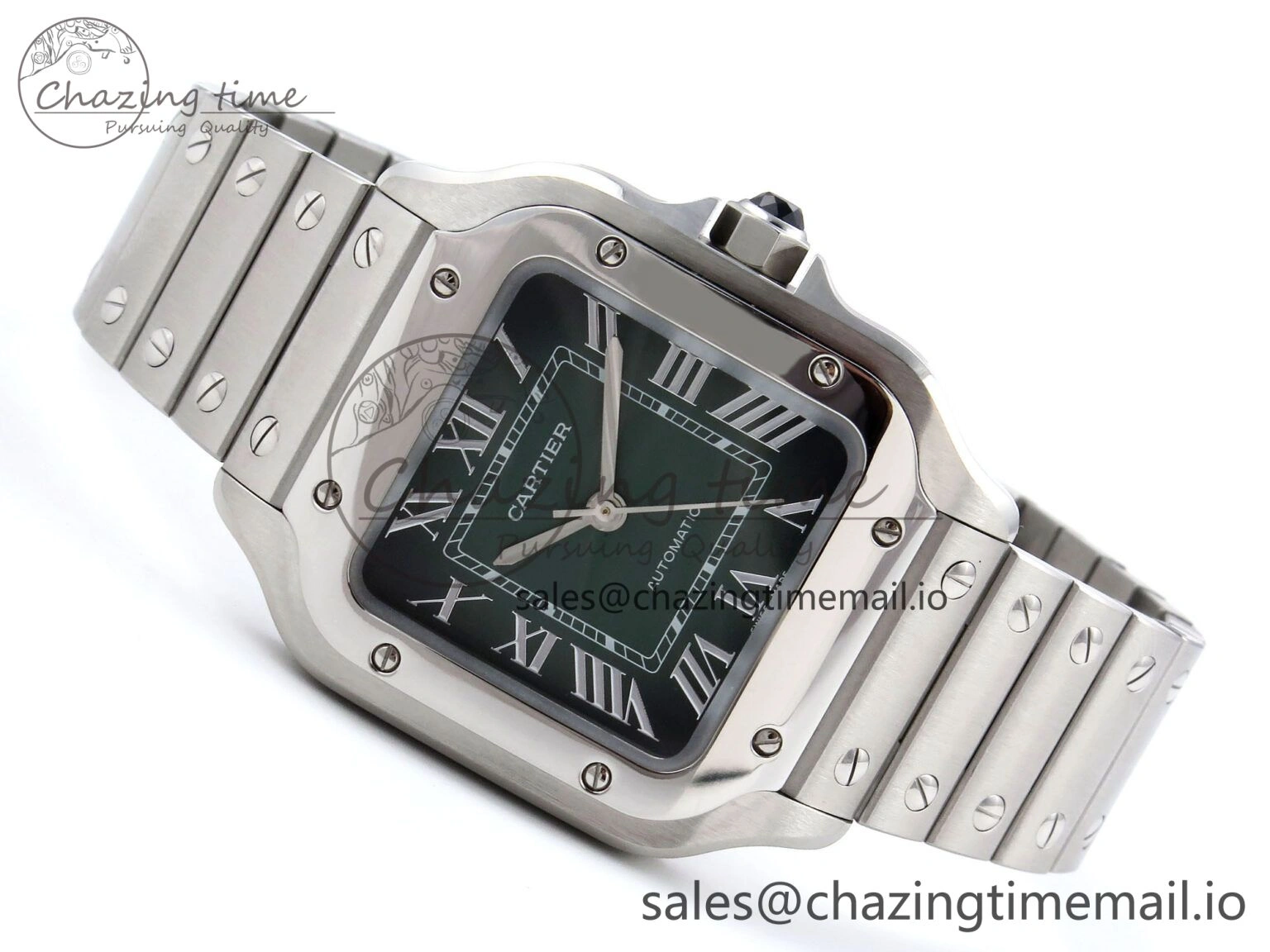 Santos de Cartier 35mm SS AF 1:1 Best Edition Green Dial on SS SmartLinks Bracelet MIYOTA 9015
