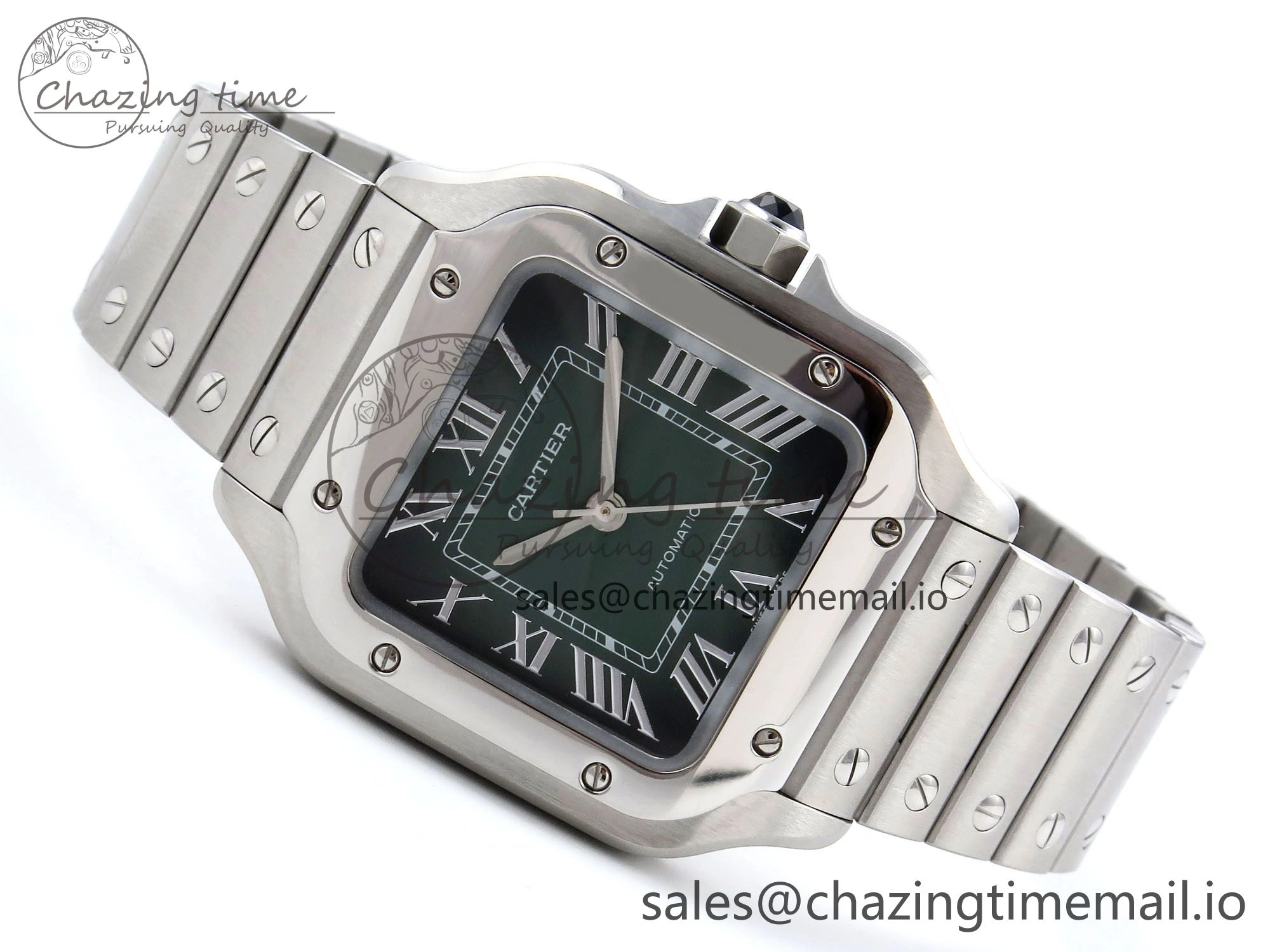 Santos de Cartier 35mm SS AF 1:1 Best Edition Green Dial on SS SmartLinks Bracelet MIYOTA 9015