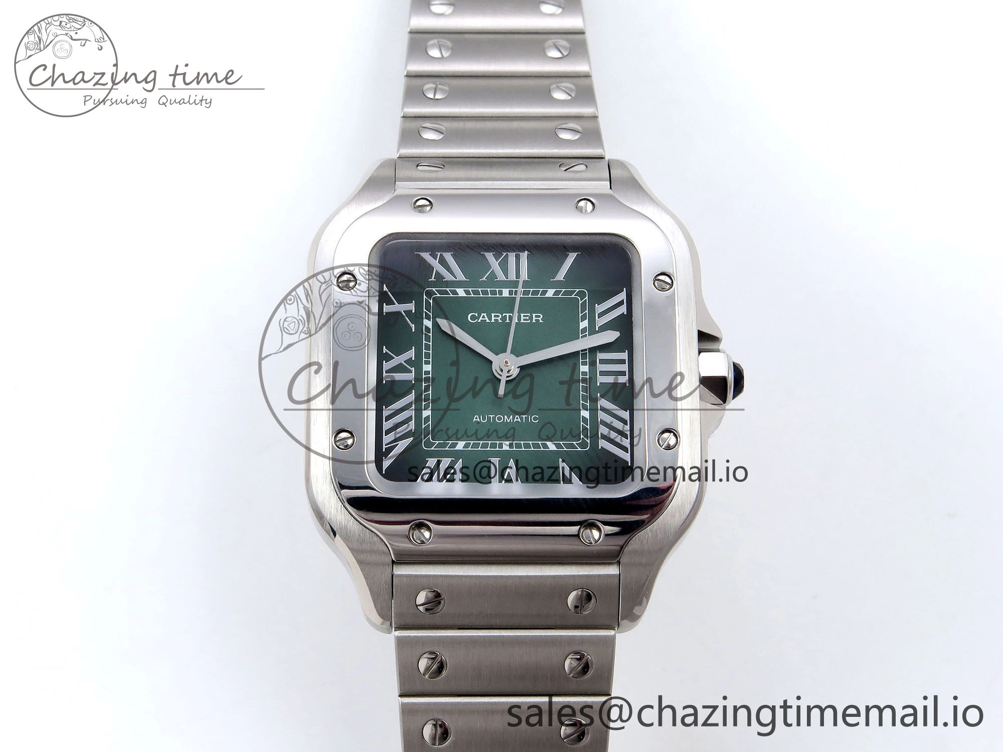 Santos de Cartier 35mm SS AF 1:1 Best Edition Green Dial on SS SmartLinks Bracelet MIYOTA 9015