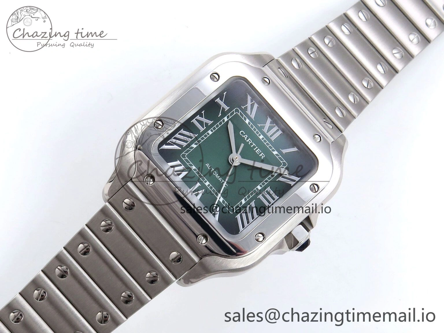 Santos de Cartier 35mm SS AF 1:1 Best Edition Green Dial on SS SmartLinks Bracelet MIYOTA 9015