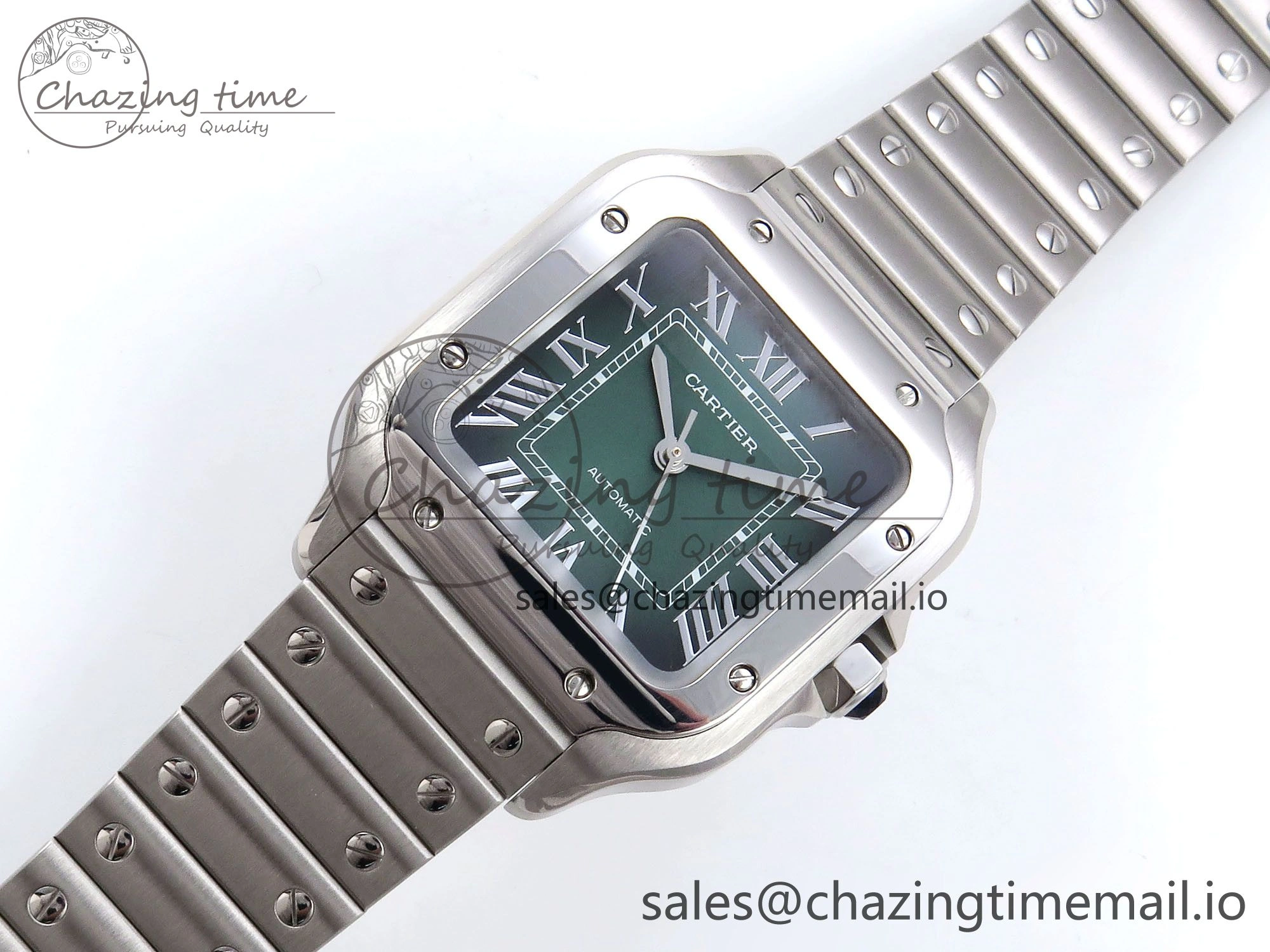 Santos de Cartier 35mm SS AF 1:1 Best Edition Green Dial on SS SmartLinks Bracelet MIYOTA 9015