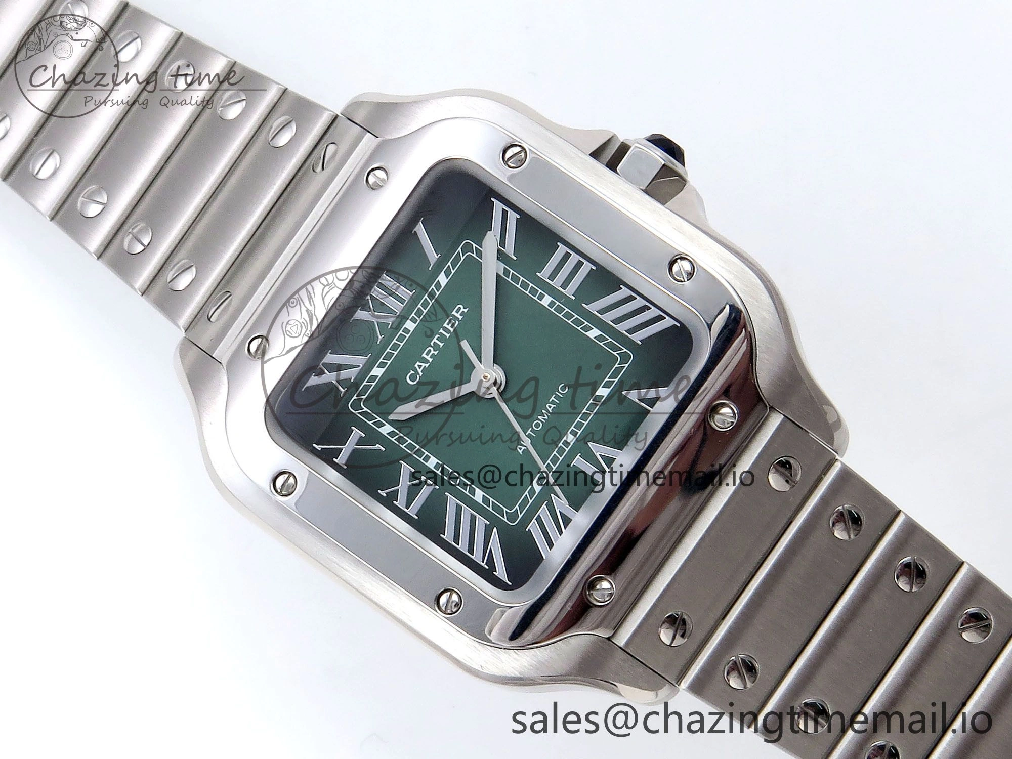 Santos de Cartier 35mm SS AF 1:1 Best Edition Green Dial on SS SmartLinks Bracelet MIYOTA 9015