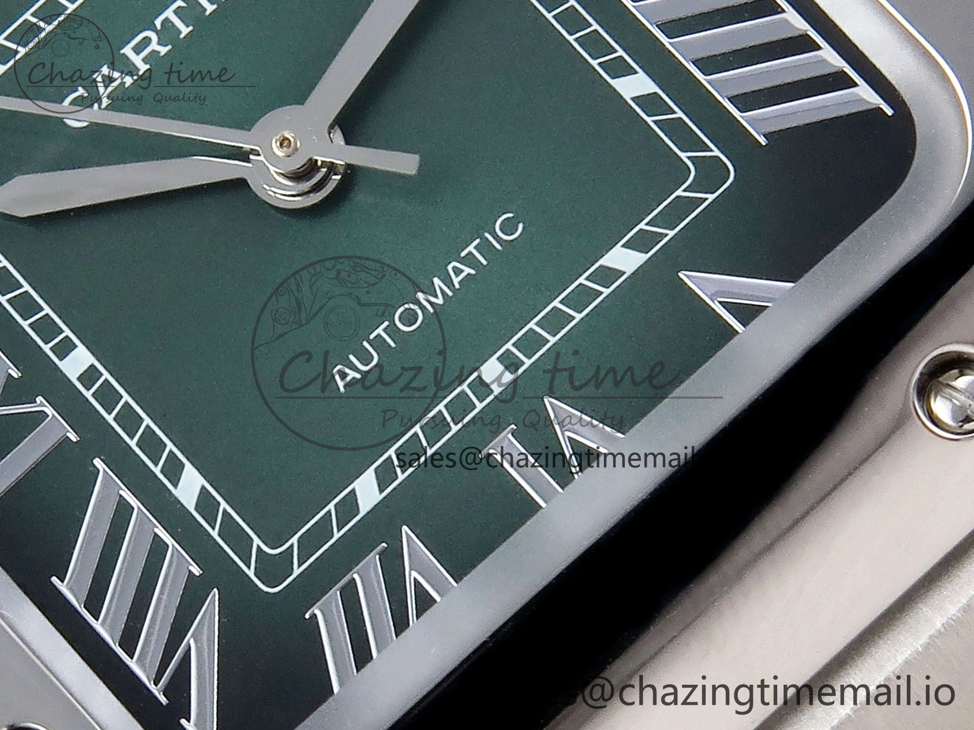 Santos de Cartier 35mm SS AF 1:1 Best Edition Green Dial on SS SmartLinks Bracelet MIYOTA 9015