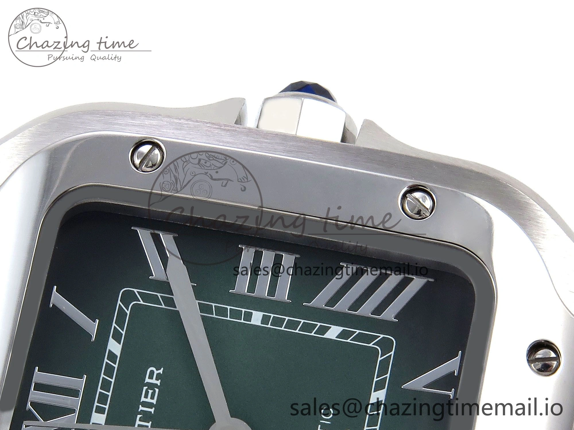 Santos de Cartier 35mm SS AF 1:1 Best Edition Green Dial on SS SmartLinks Bracelet MIYOTA 9015