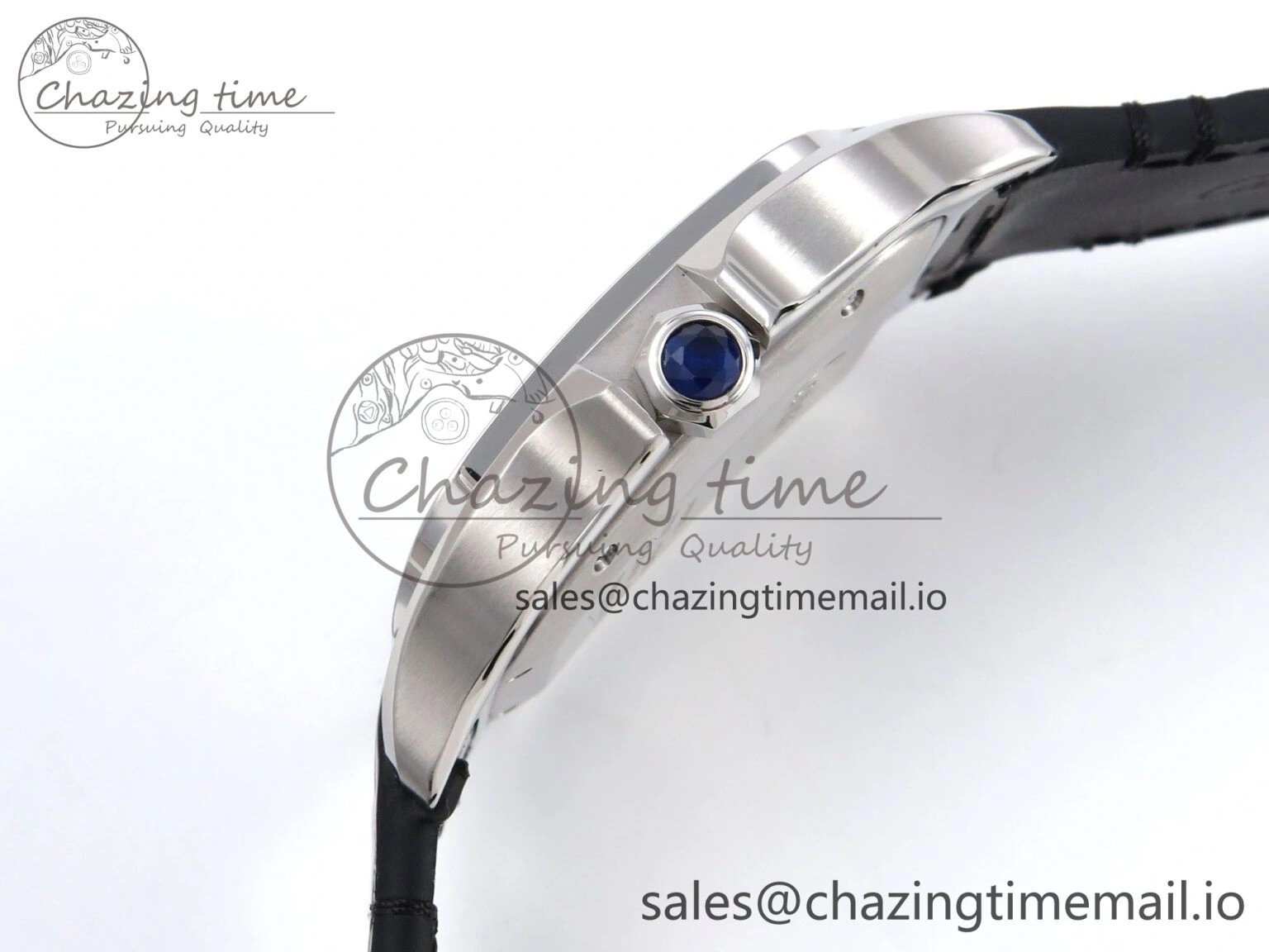 Santos de Cartier 35mm SS AF 1:1 Best Edition White Dial on Black Leather Strap MIYOTA 9015