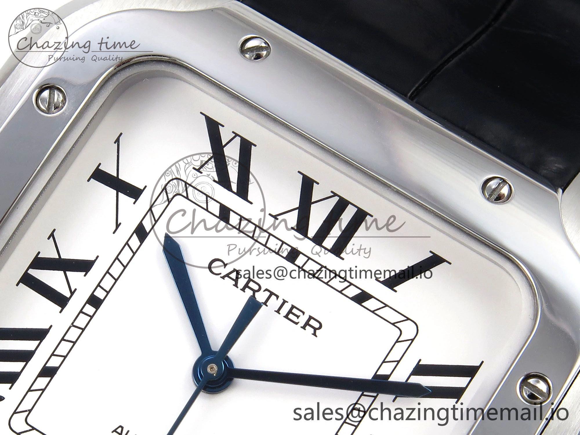 Santos de Cartier 35mm SS AF 1:1 Best Edition White Dial on Black Leather Strap MIYOTA 9015