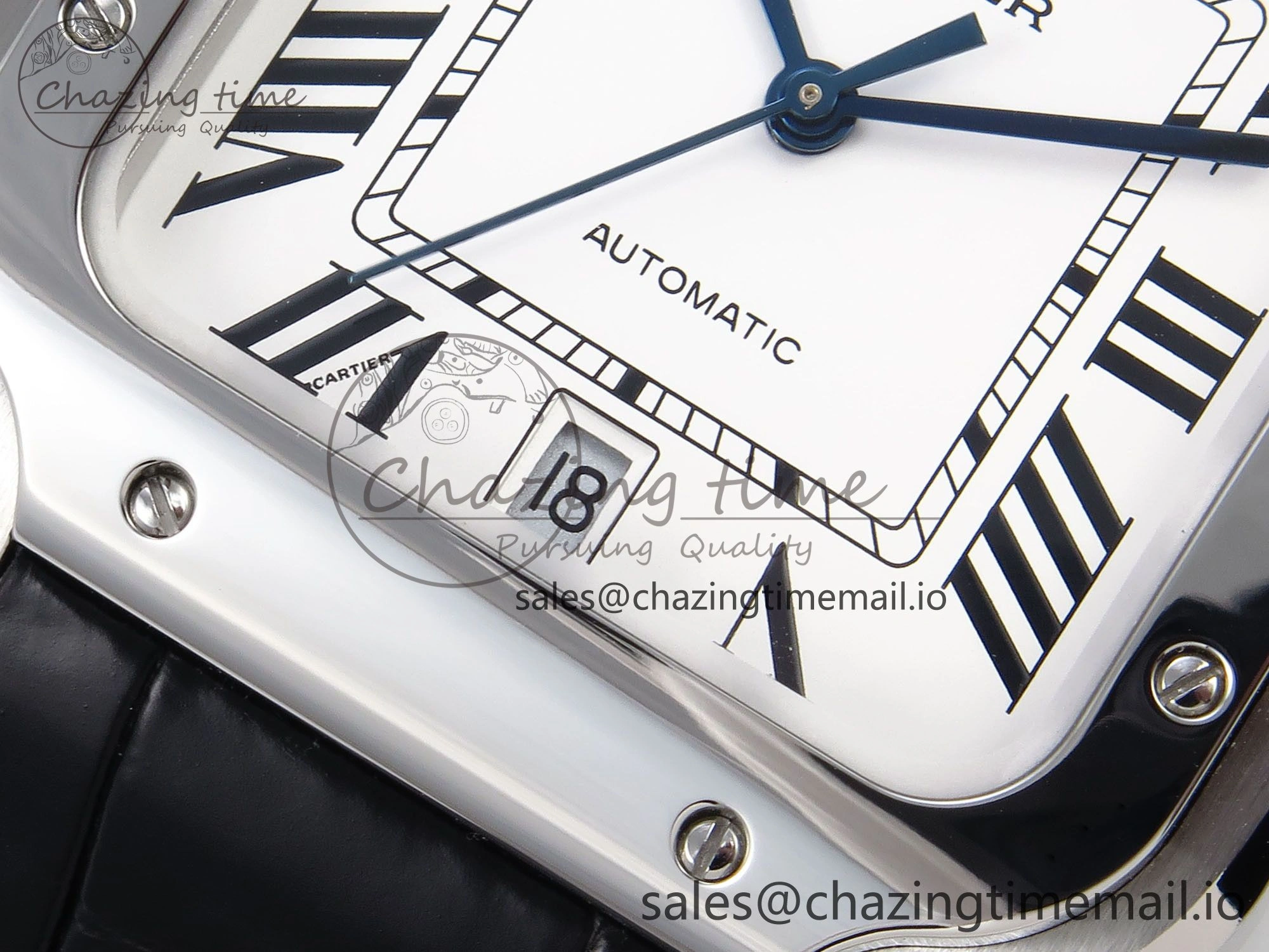 Santos de Cartier 35mm SS AF 1:1 Best Edition White Dial on Black Leather Strap MIYOTA 9015