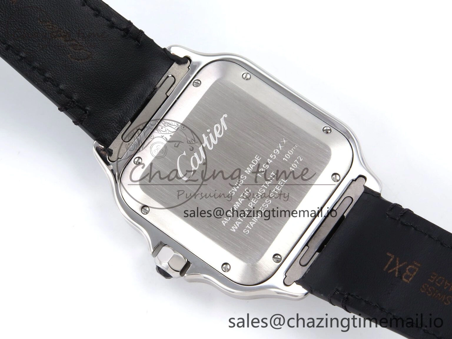 Santos de Cartier 35mm SS AF 1:1 Best Edition White Dial on Black Leather Strap MIYOTA 9015