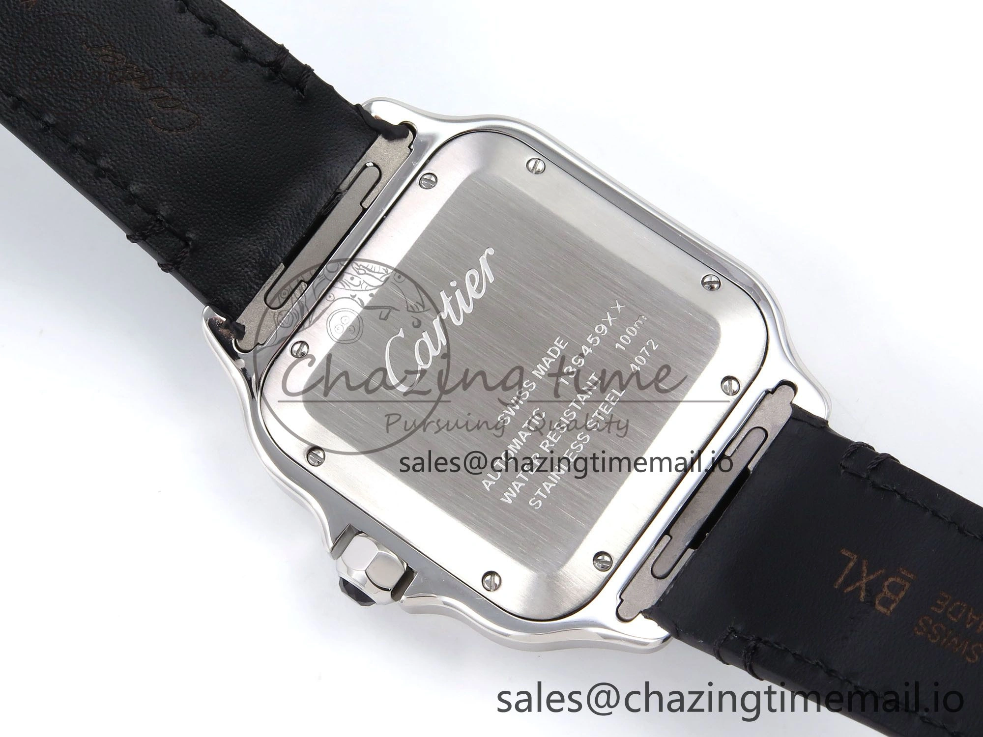 Santos de Cartier 35mm SS AF 1:1 Best Edition White Dial on Black Leather Strap MIYOTA 9015