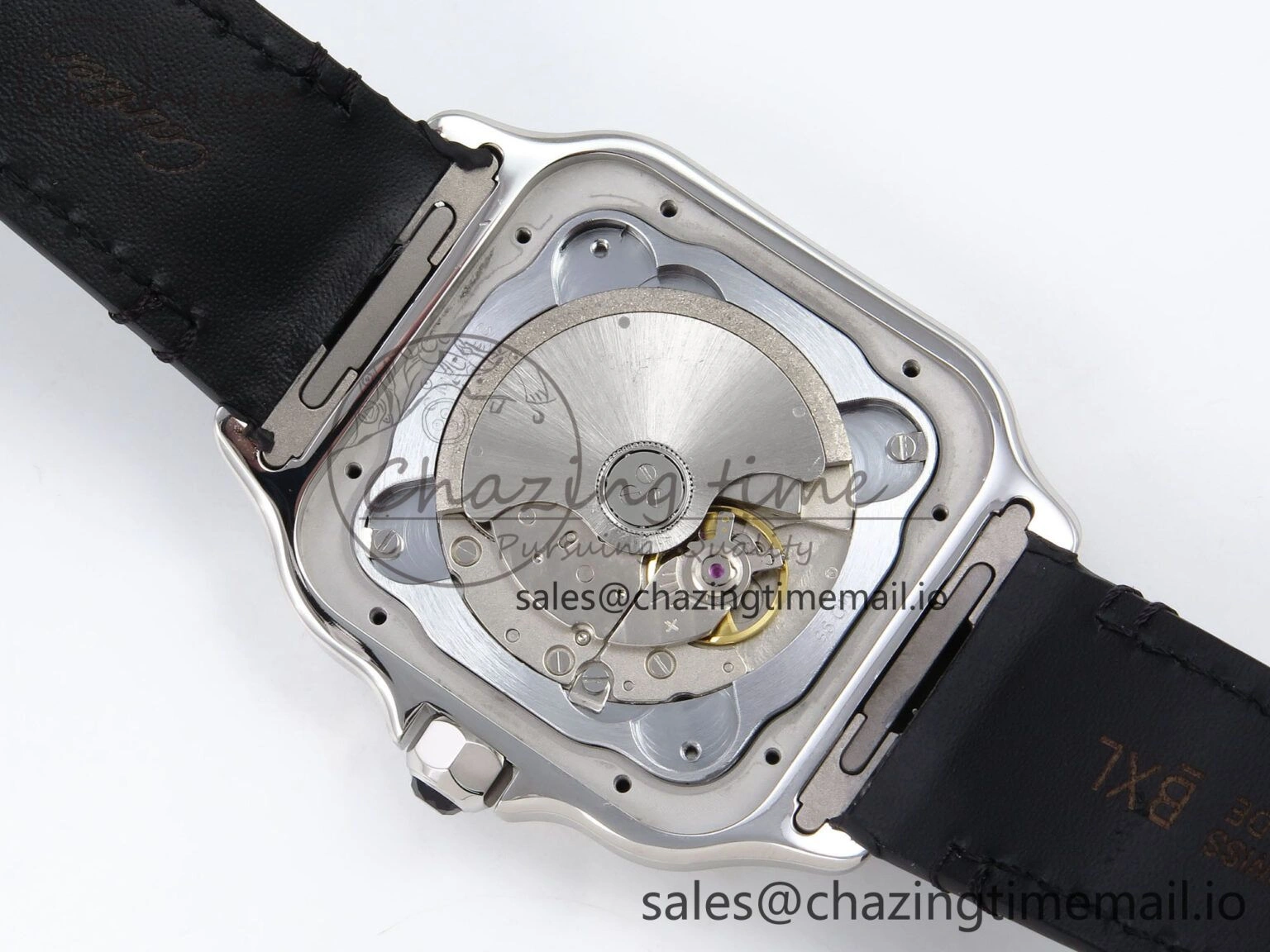 Santos de Cartier 35mm SS AF 1:1 Best Edition White Dial on Black Leather Strap MIYOTA 9015